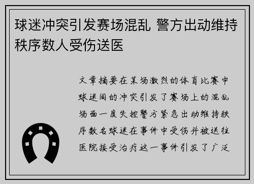 球迷冲突引发赛场混乱 警方出动维持秩序数人受伤送医